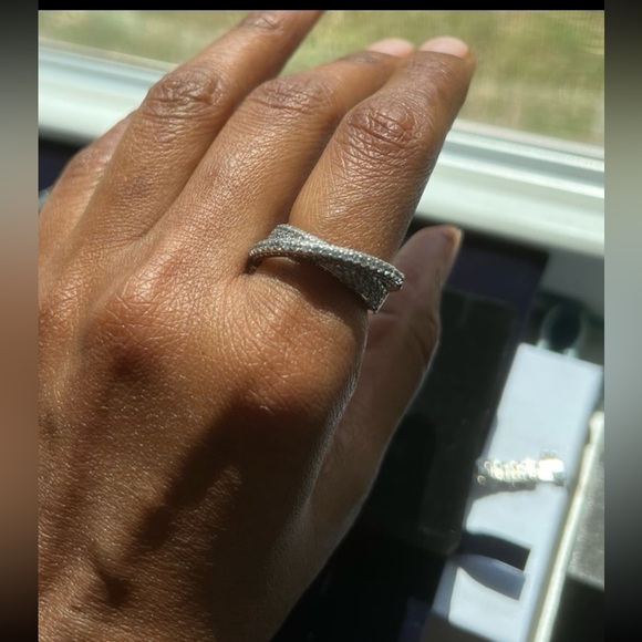 Pure silver 925 stamped size 7.5 dual band ring with swarovski elements - Picture 3 of 9